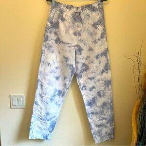Gap Pants High Waist Linen Cotton Blend Tiedye Elastic Waist Taper 10
